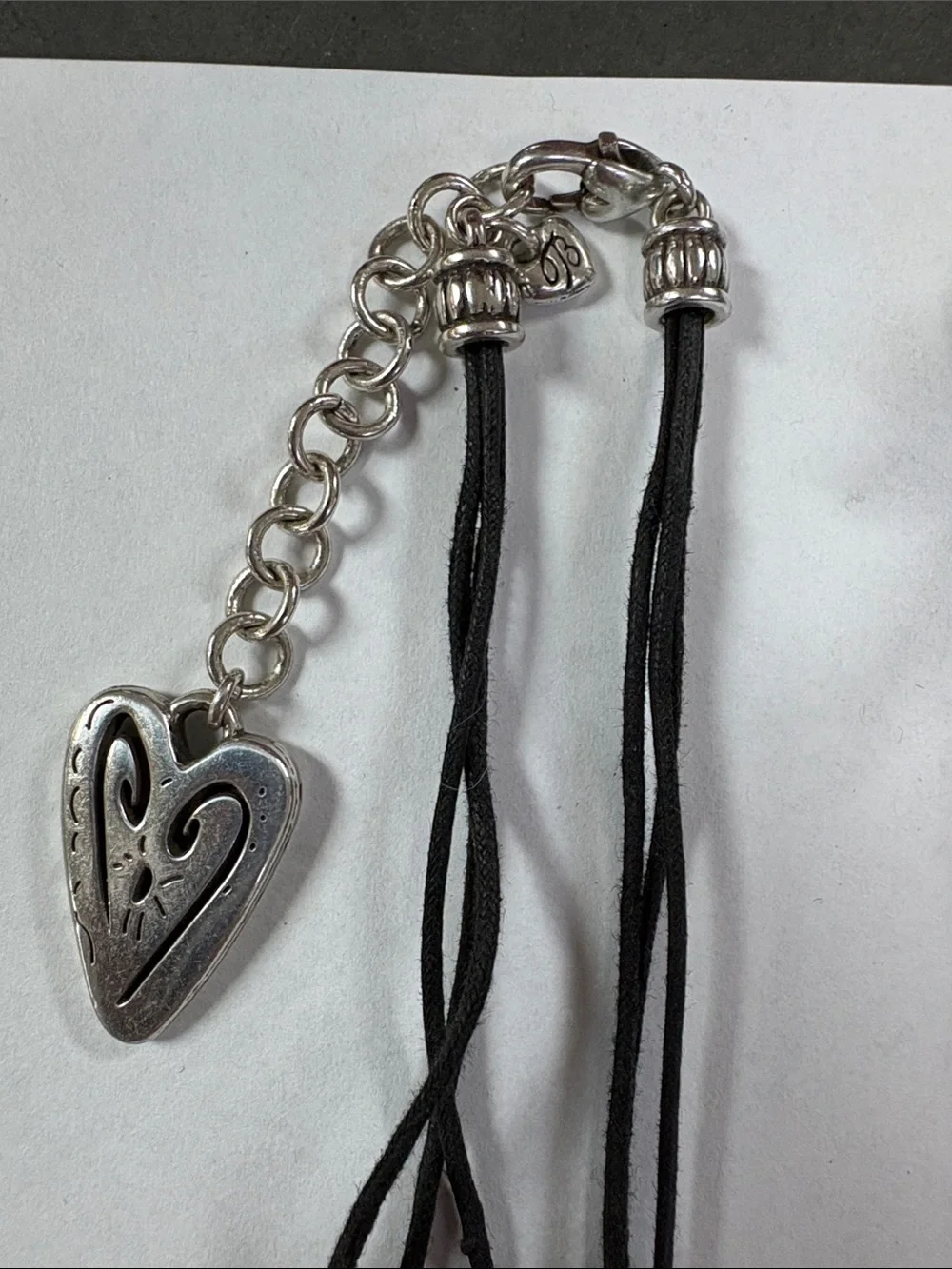 Brighton Silver Heart Pendant Necklace Trio with Black Cords/ dustbag